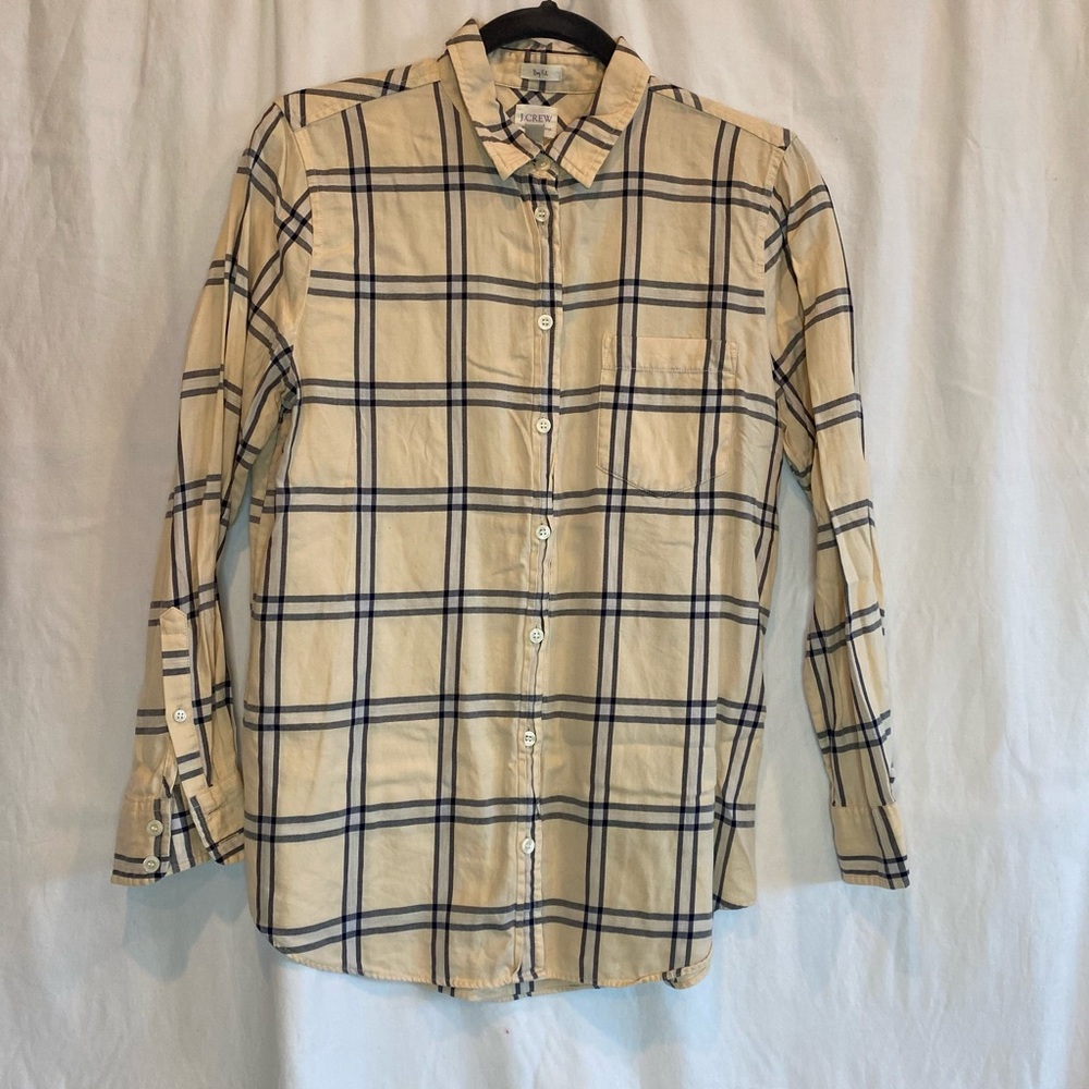 J. Crew Petite Light Pink and Black Plaid Casual Shirt